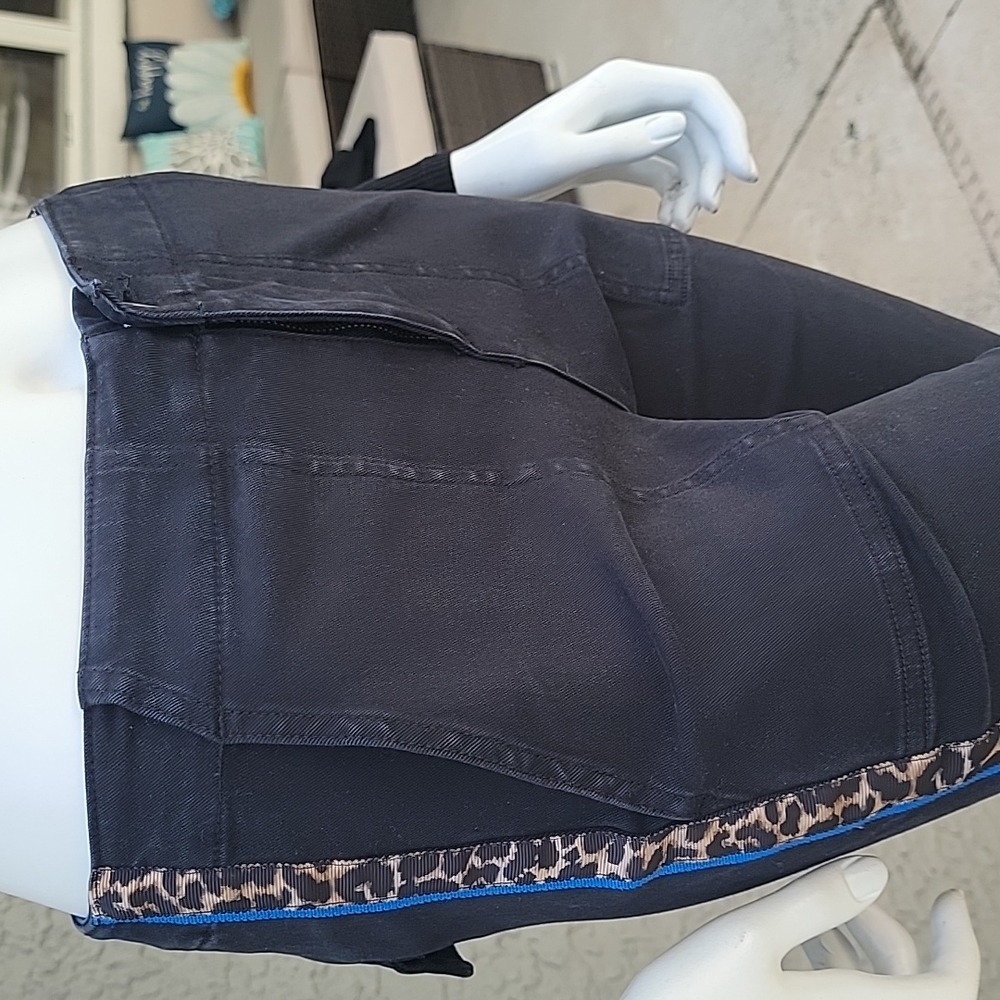 Pam & Gela black cargo jogger moto pants leopard and blue racer stripe size 26 - Picture 3 of 15